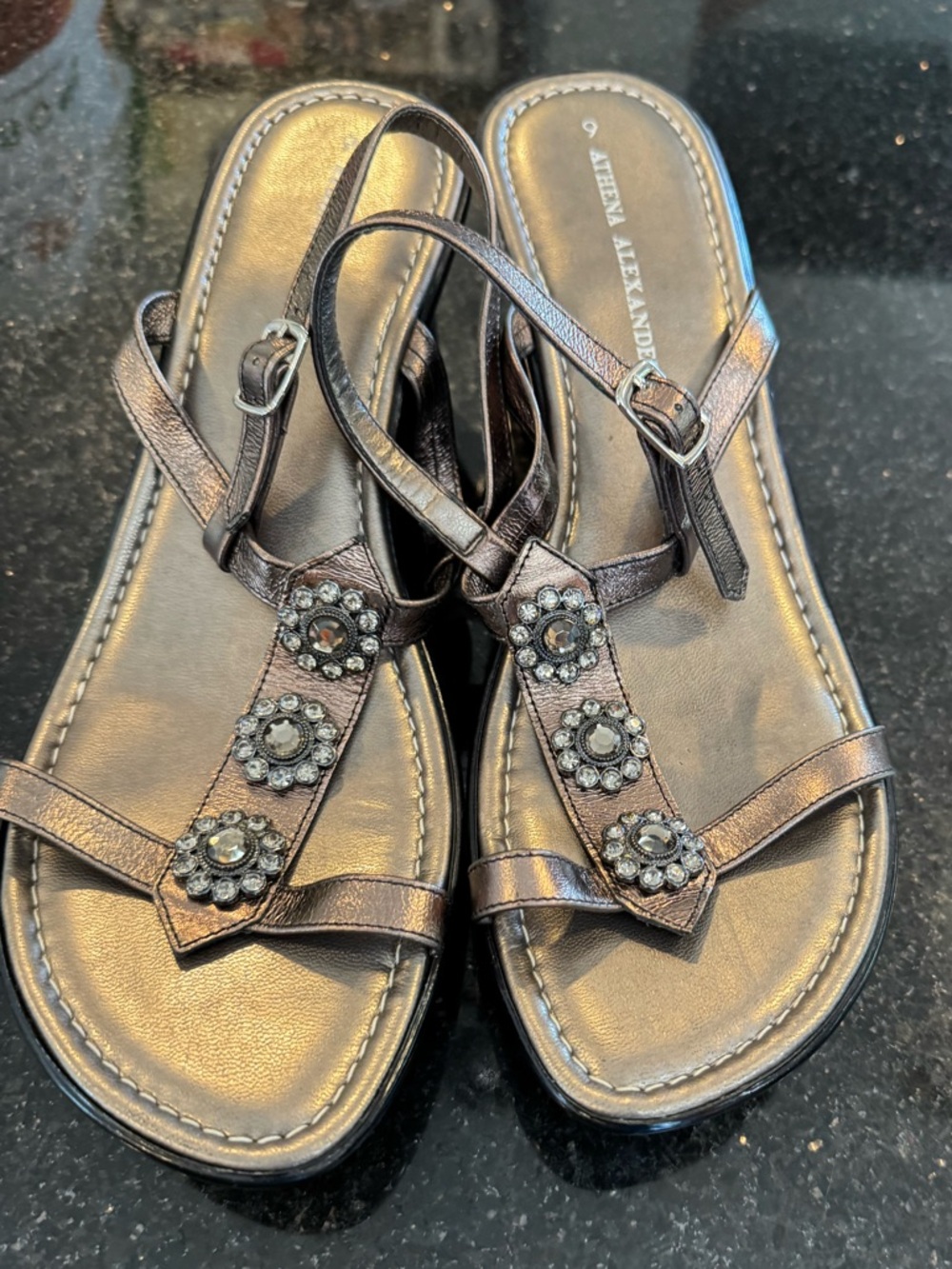 Athena Alexander Bronze Embellished T-Strap Sandals - Bronze size 9